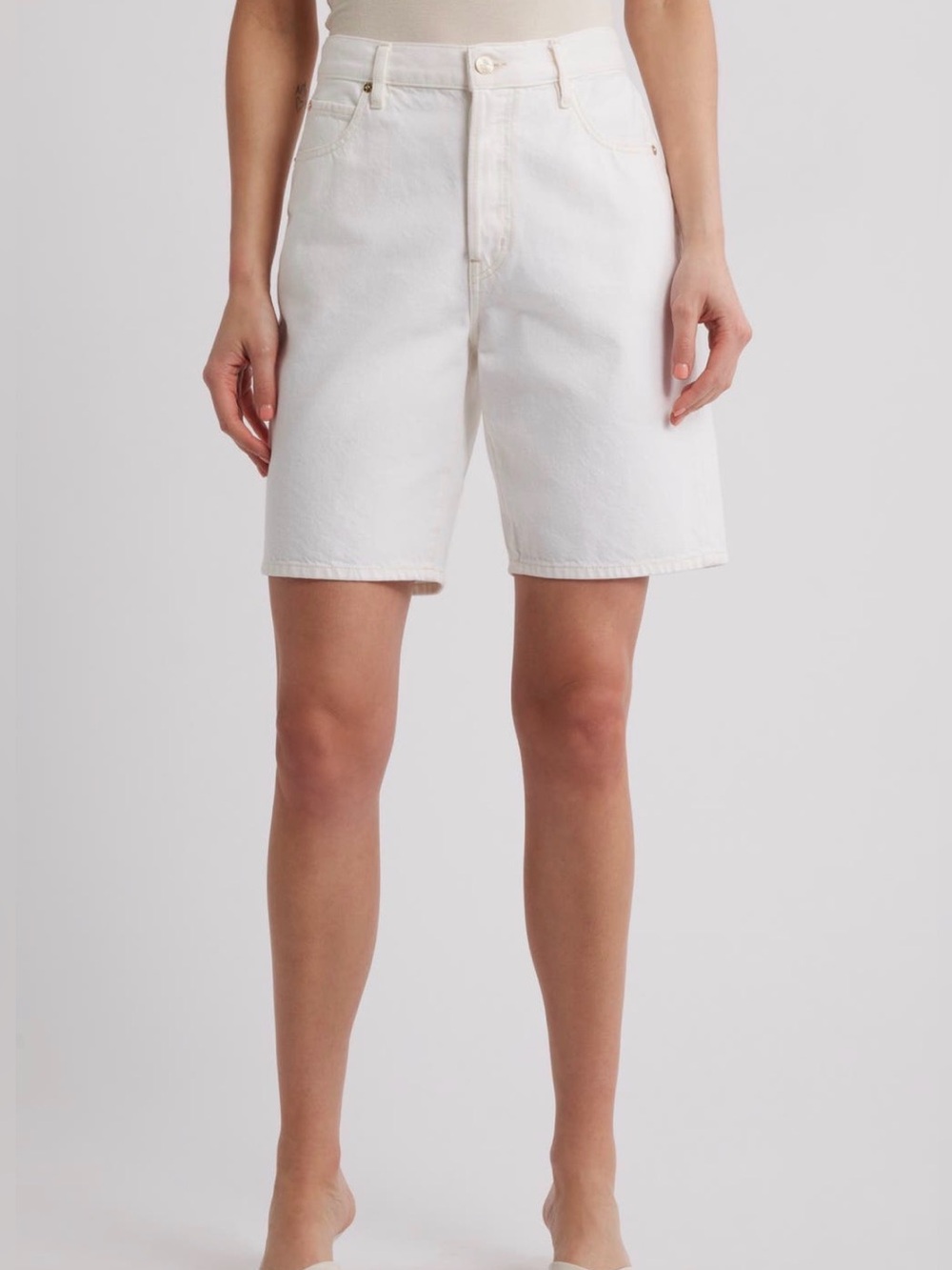 Frame Denim White High-Rise Bermuda Shorts